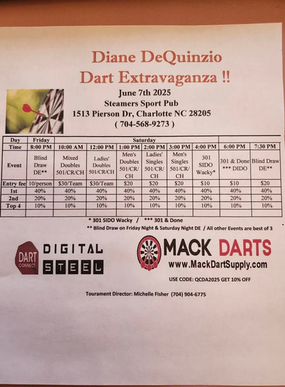 Event Flyer Thumbnail for Diane DeQuinzio Dart Extravaganza