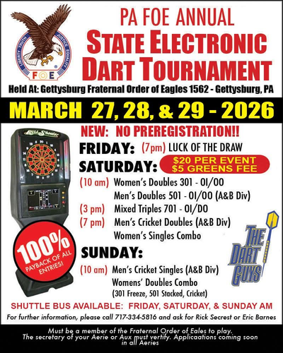 Event Flyer Thumbnail for PA FOE Annual State Electronic Dart Tournament