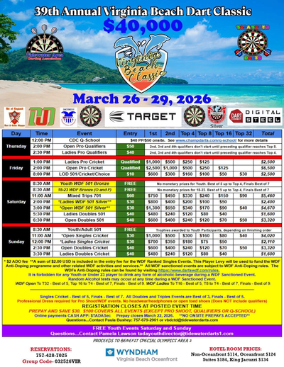 Event Flyer Thumbnail for Virginia Beach Dart Classic